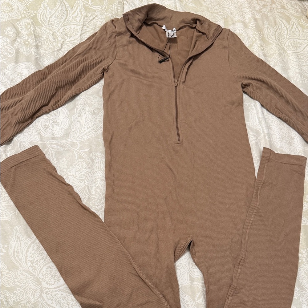 Fashion Nova Brown Ribbed Knit jumpsuit